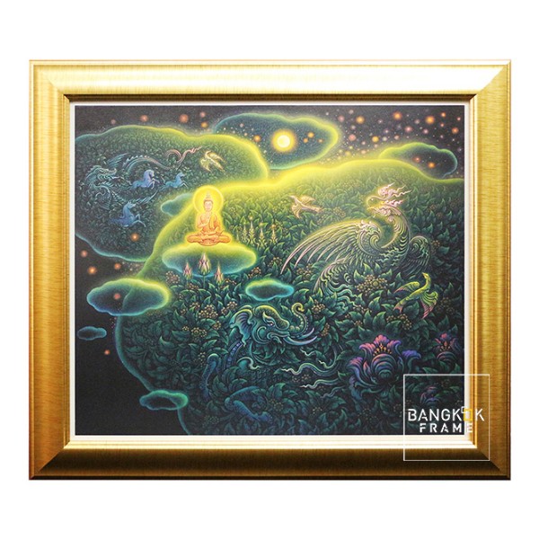 กรอบรูปไม้จริงสีดำภาพพิมพ์จากต่างประเทศ